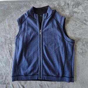 Tommy Bahama Reversible Vest Men's XXL Black Blue Full Zip Cotton Coastal Casual